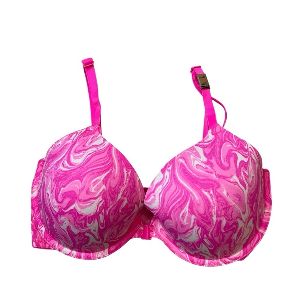 Victoria’s Secret PINK Pink Marble T-Shirt Front Closure Bra Size 32DD New